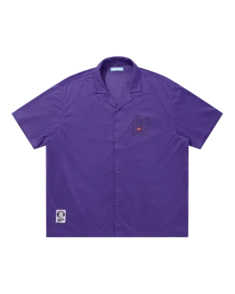 Camicia a maniche corte in rete con collo aperto