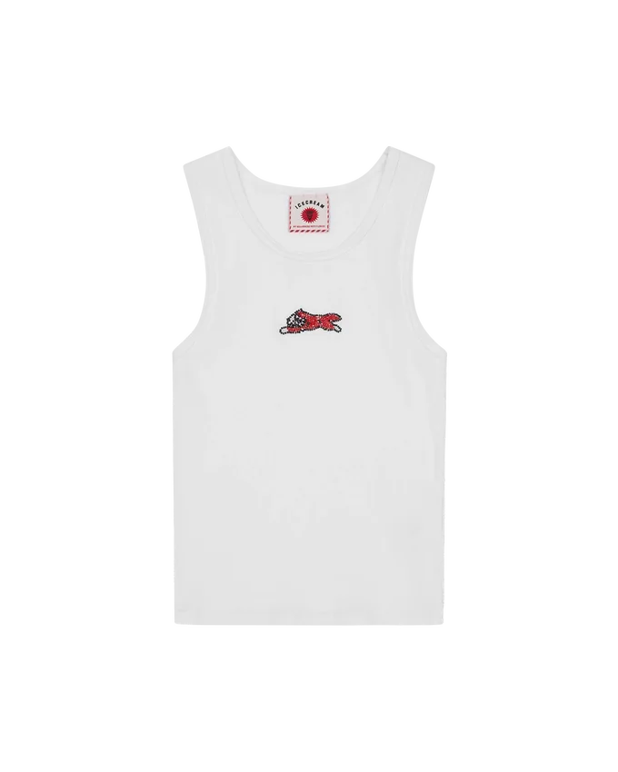 Canotta a costine da donna con Running Dog decorato con perline Canotta a costine da donna con Running Dog decorato con perline