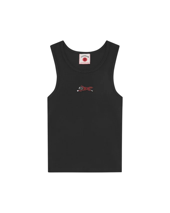 Canotta a costine da donna con Running Dog decorato con perline Canotta a costine da donna con Running Dog decorato con perline
