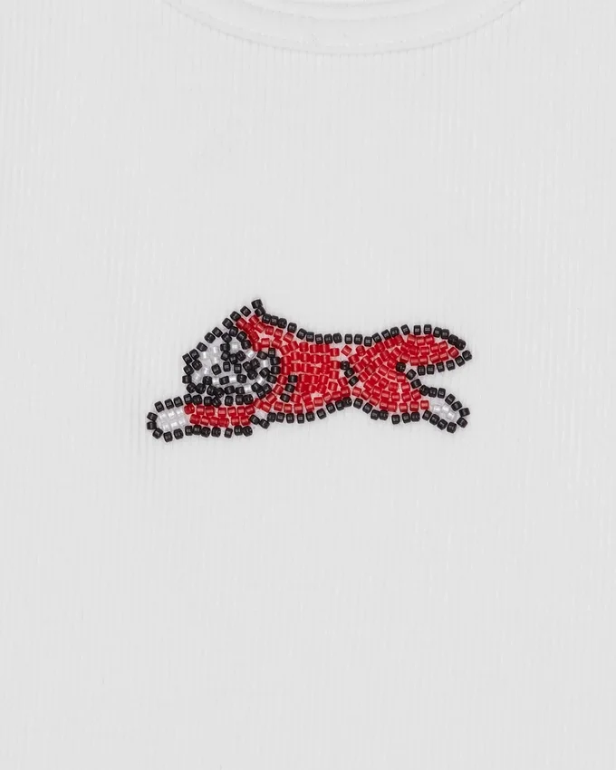 Canotta a costine da donna con Running Dog decorato con perline Canotta a costine da donna con Running Dog decorato con perline