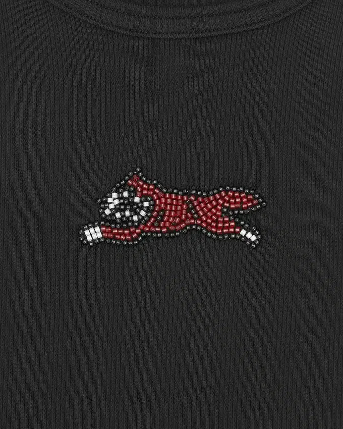 Canotta a costine da donna con Running Dog decorato con perline Canotta a costine da donna con Running Dog decorato con perline