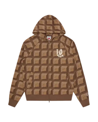 Felpa con cappuccio e zip a motivo waffle color cioccolato