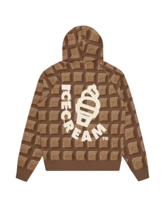 Felpa con cappuccio e zip a motivo waffle color cioccolato