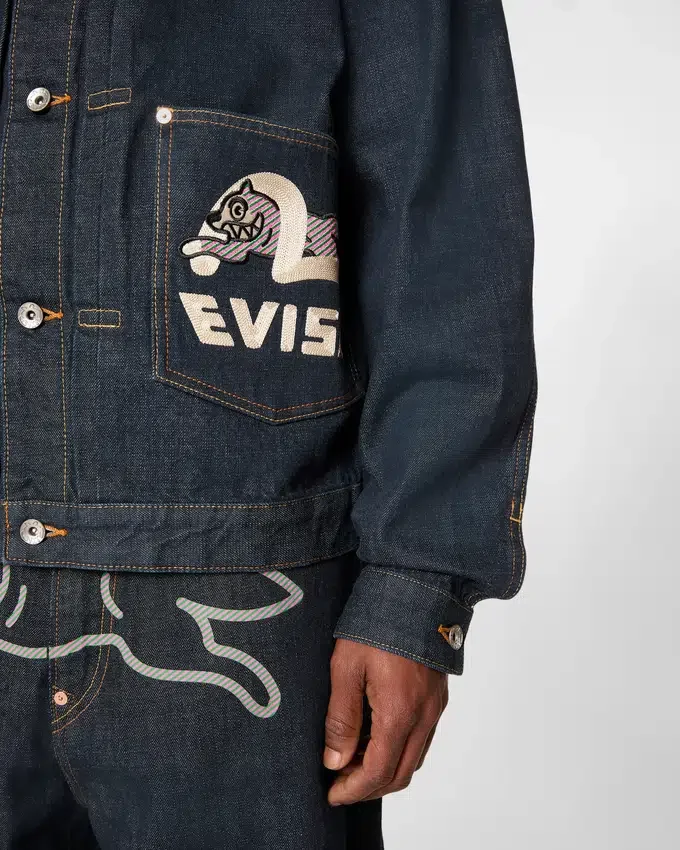 Giacca in denim con stampa gabbiano e ricamo Giacca in denim con stampa gabbiano e ricamo