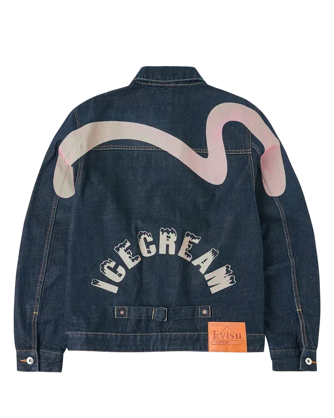 Giacca in denim con stampa gabbiano e ricamo Giacca in denim con stampa gabbiano e ricamo