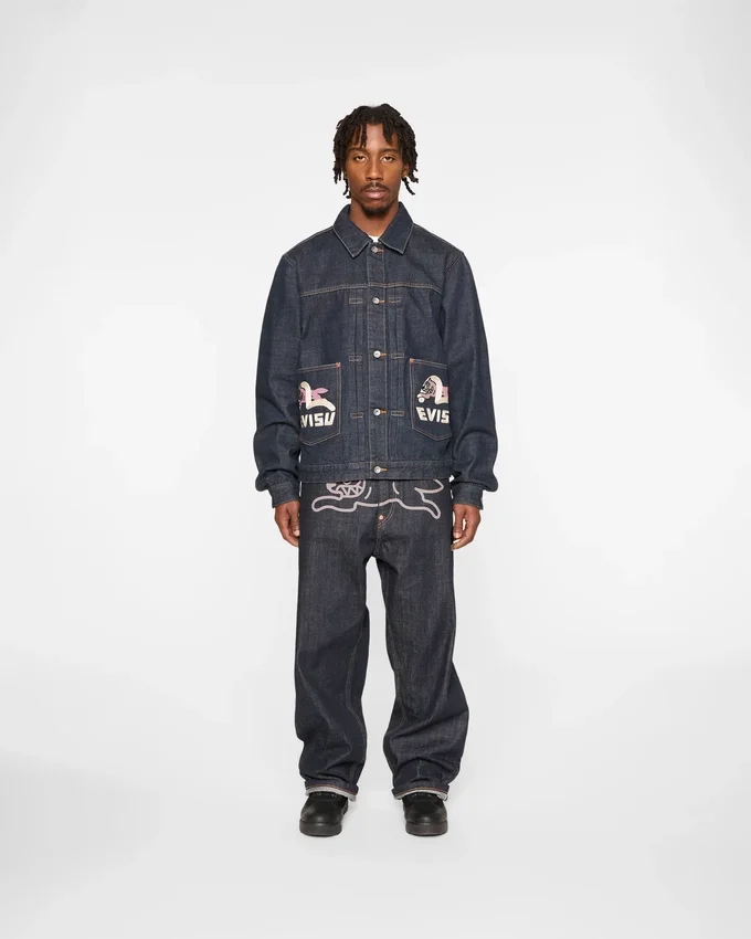Giacca in denim con stampa gabbiano e ricamo Giacca in denim con stampa gabbiano e ricamo