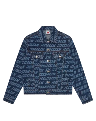 Giacca trucker in denim con logo ripetuto