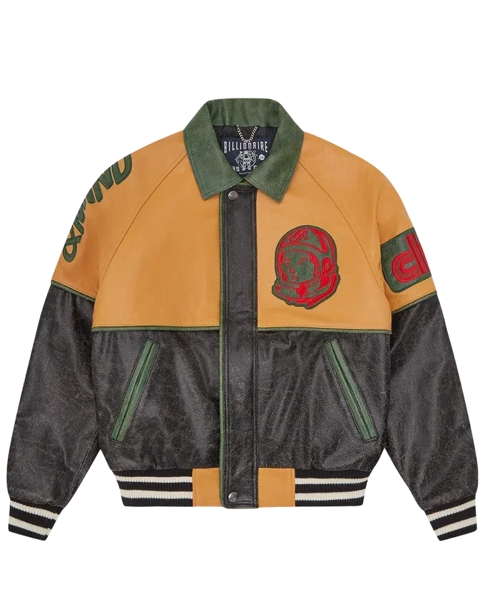 Giacca varsity in pelle screpolata Club Giacca varsity in pelle screpolata Club