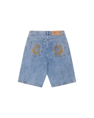 Pantaloncini in denim con logo Arch Logo sbiadito