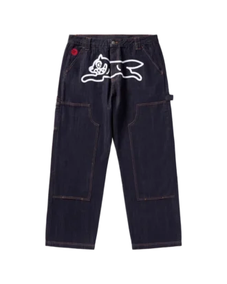Pantaloni da carpentiere in denim selvedge con Running Dog che corre