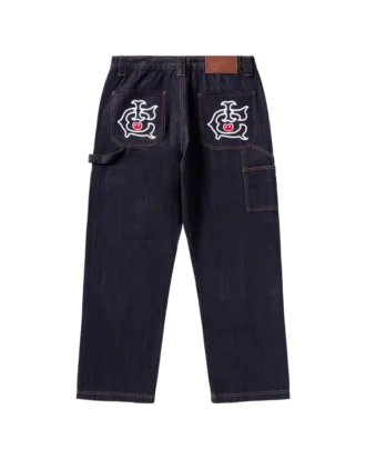 Pantaloni da carpentiere in denim selvedge con Running Dog che corre