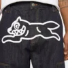 Pantaloni da carpentiere in denim selvedge con Running Dog che corre