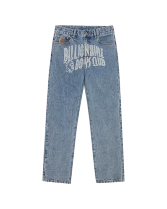 Pantaloni in denim con logo ad arco sbiadito