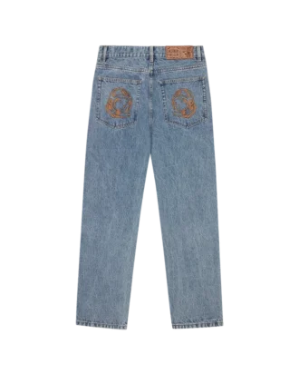 Pantaloni in denim con logo ad arco sbiadito