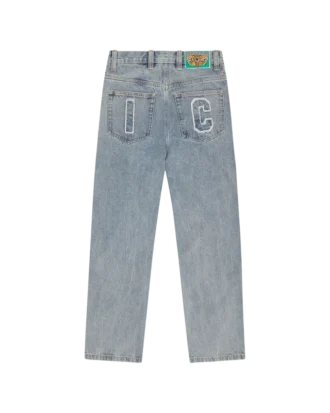 Pantaloni in denim con Running Dog applicato a doppio giro