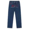 Pantaloni in denim con Running Dog che corre in cristalli