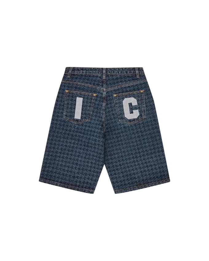 Shorts da donna in denim con motivo a pied-de-poule e Running Dog che corre Shorts da donna in denim con motivo a pied-de-poule e Running Dog che corre