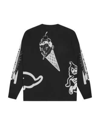 T-shirt a maniche lunghe con logo multiplo in mezzitoni