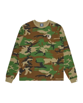 T-shirt a maniche lunghe in tessuto waffle mimetico