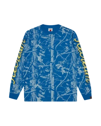T-shirt a maniche lunghe mimetica con motivo di alberi